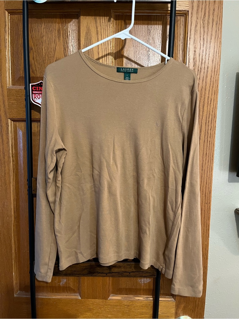 Ralph Lauren Women’s Crewneck Long Sleeve Shirt in Camel Tan Size Large